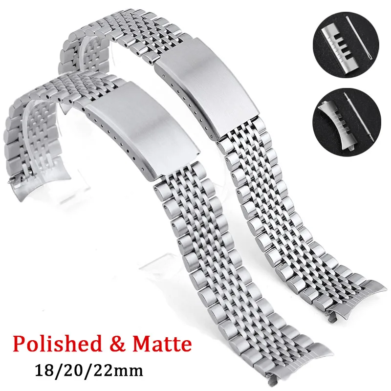 منحني نهاية مسطحة الفولاذ المقاوم للصدأ حزام 18 مللي متر 20 مللي متر 22 مللي متر الفرقة ل Seiko ل أوميغا سوار للطي مشبك مصقول ماتي معصمه #1