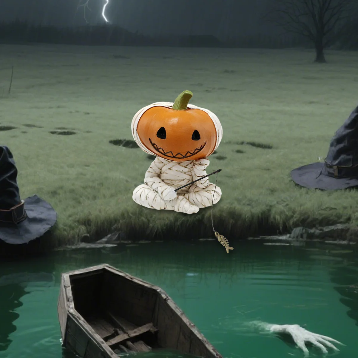 

‌Cute Bandaged Pumpkin Fisherman - Halloween Decor for Home & Office‌