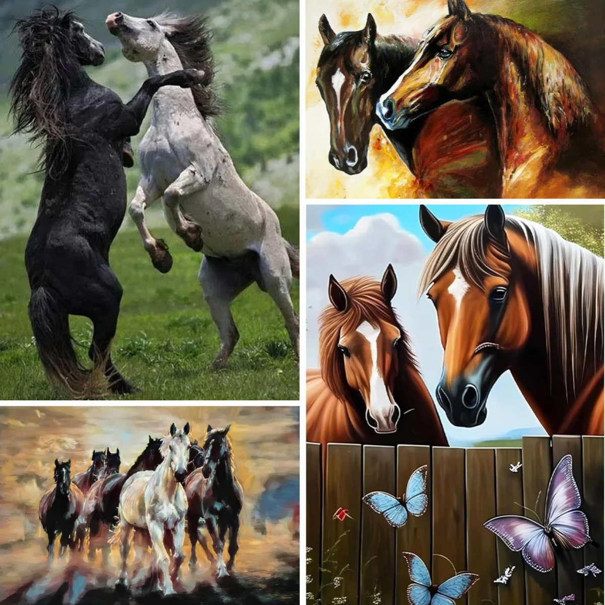 

DIY Diamond Painting Embroidery Fighting Horses Wall Art Diamond Embroidery Wild Stallions Power Poster , Western or Bold Decor