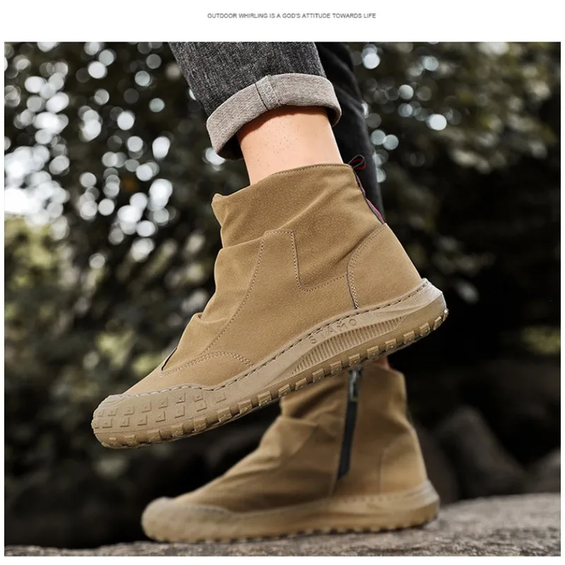 

Hot Selling High-top Boots Mens Shoes Autumn New Breathable Tooling Trend Versatile Non-slip Casual Labor Insurance Shoes Men's