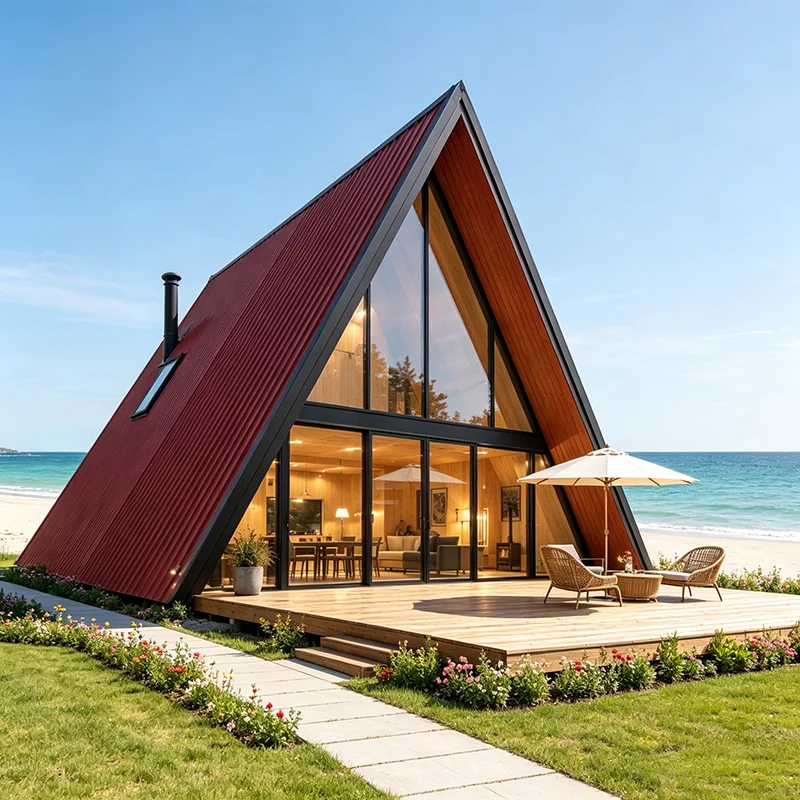 A Frame Vacation Cabin Prefabricated Triangle Modular Tiny Wooden House Forest Glamping Residence
