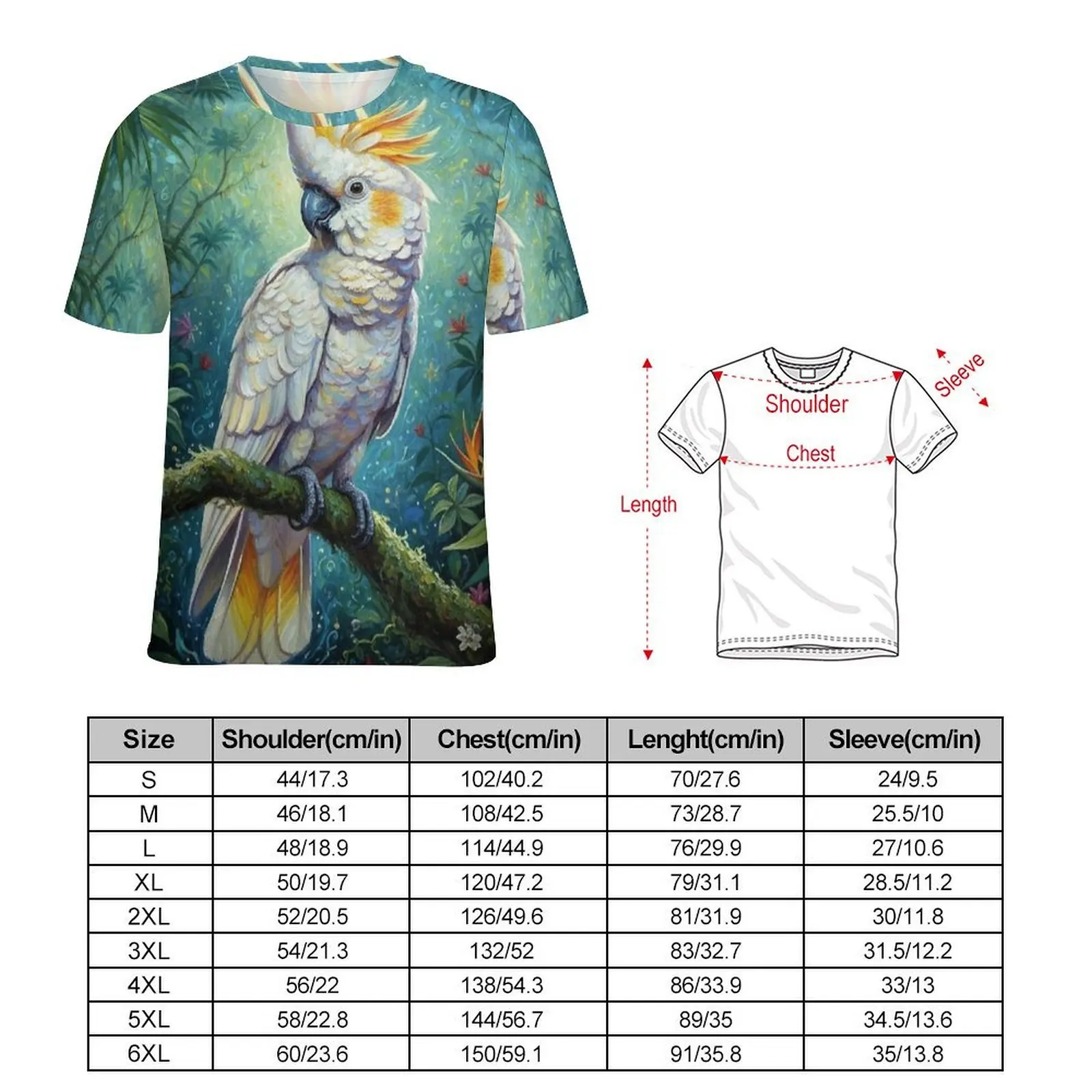 Tropical Cockatoo Art Print T Shirt Hip Hop T Shirts Short-Sleeved Custom Tshirt Dropshipping Summer Casual Plus Size Top Tees