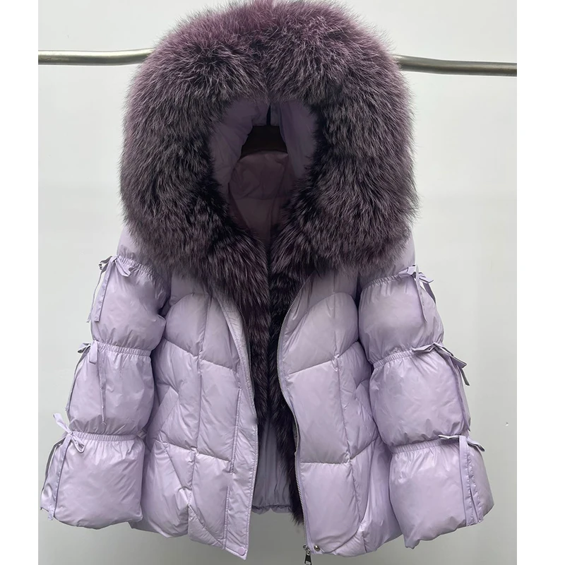 الراقية الفراء طوق أسفل Jaet المرأة منتصف طول Thiened الأبيض أوزة أسفل معطف مبطن الكورية Sle تخفيف الرياح #5