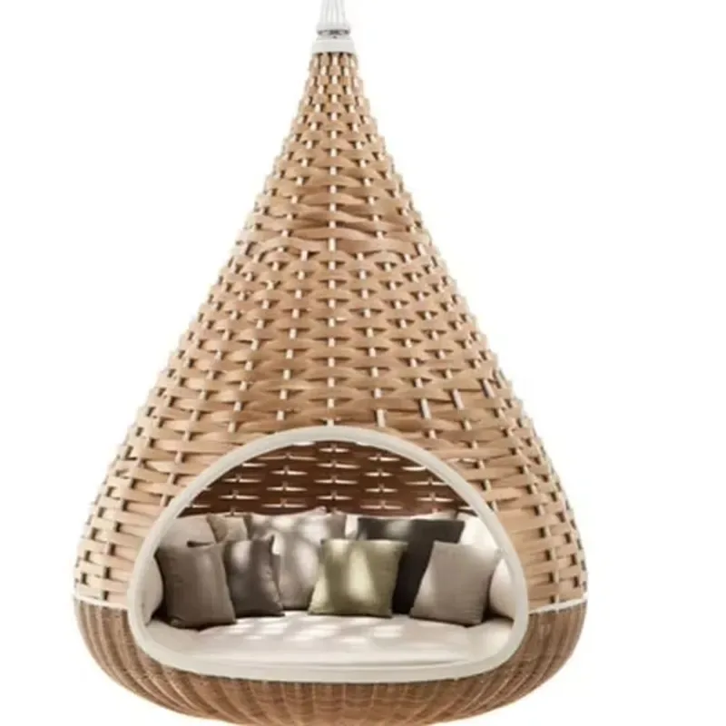 Nested Outdoor Wicker Bed Patio Rattan Plastic Beach Cabin Luxury Garden Canopy Sun Bed with Mat