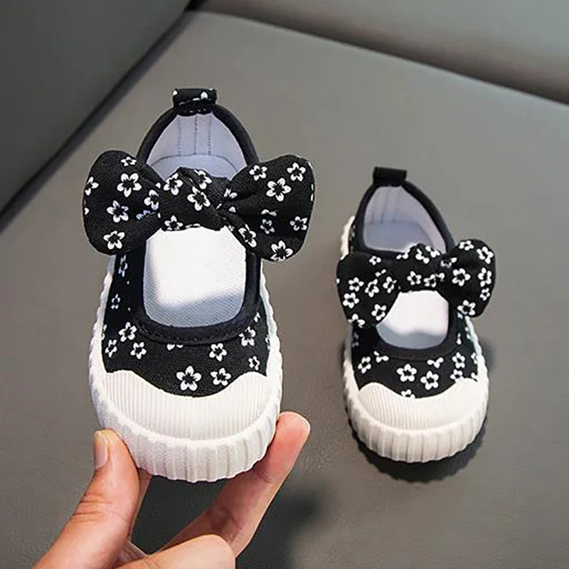 Spring Autumn Child Girls Canvas Shoes Fashion Bowknot Comfortable Kid Casual Rubber Sole Sneakers Toddler Girl Princess Shoes