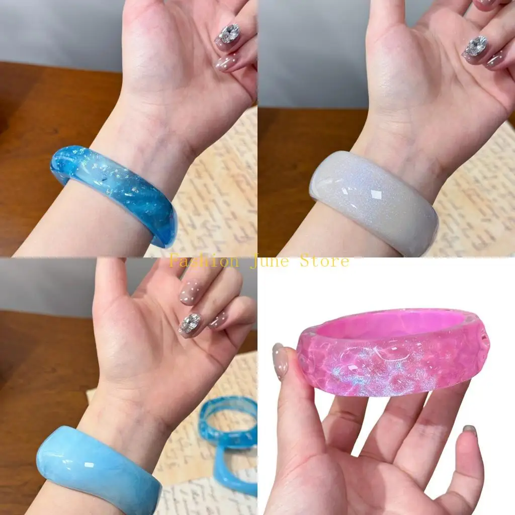 N5KA Glossy Statement Bracelet Broad Integrated Profile Form Wrist Chain