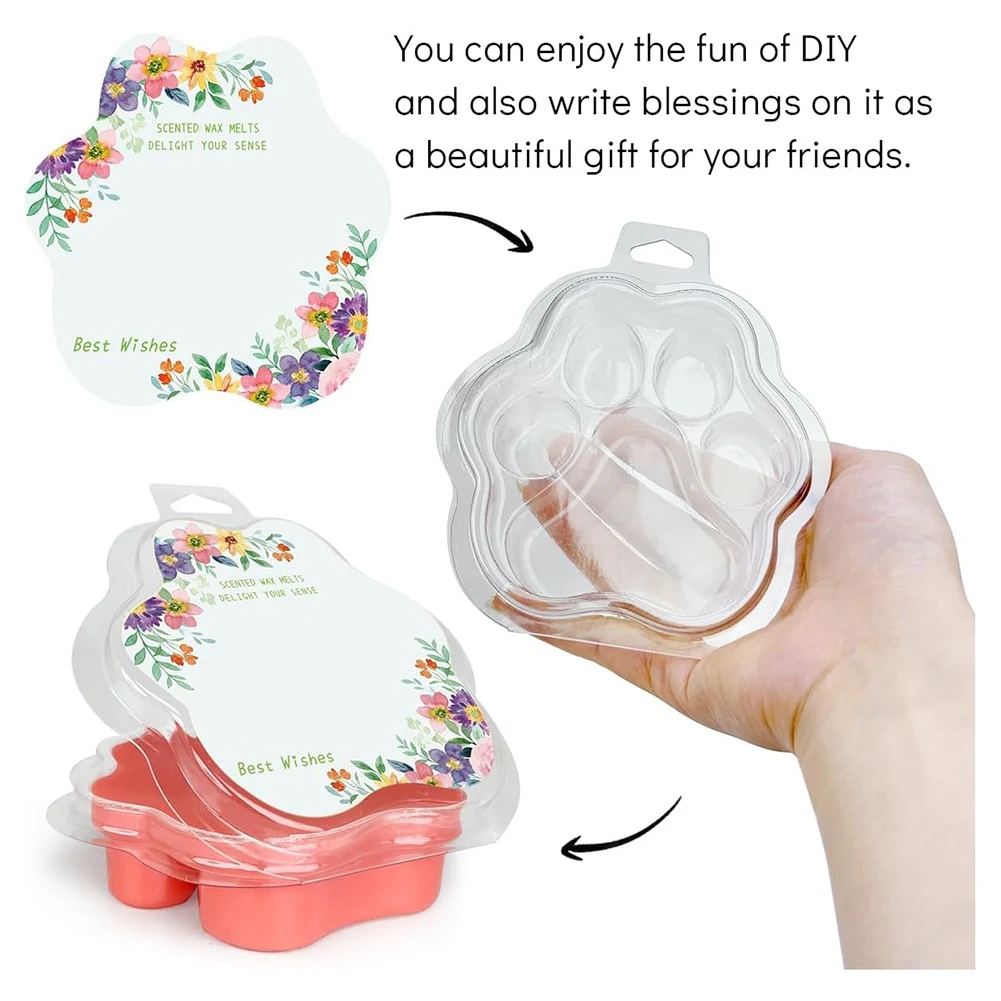 

A79I Cat's Claw Shaped Wax Melt Clamshells, For Wax Cubes, Clear Empty Cube Tray Molds For Wickless Tarts Candles
