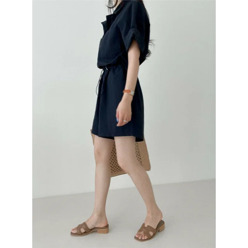 2025 شورت نسائي جديد بتصميم ريترو مخيط برباط الخصر بنمط شورت واسع الساق #3