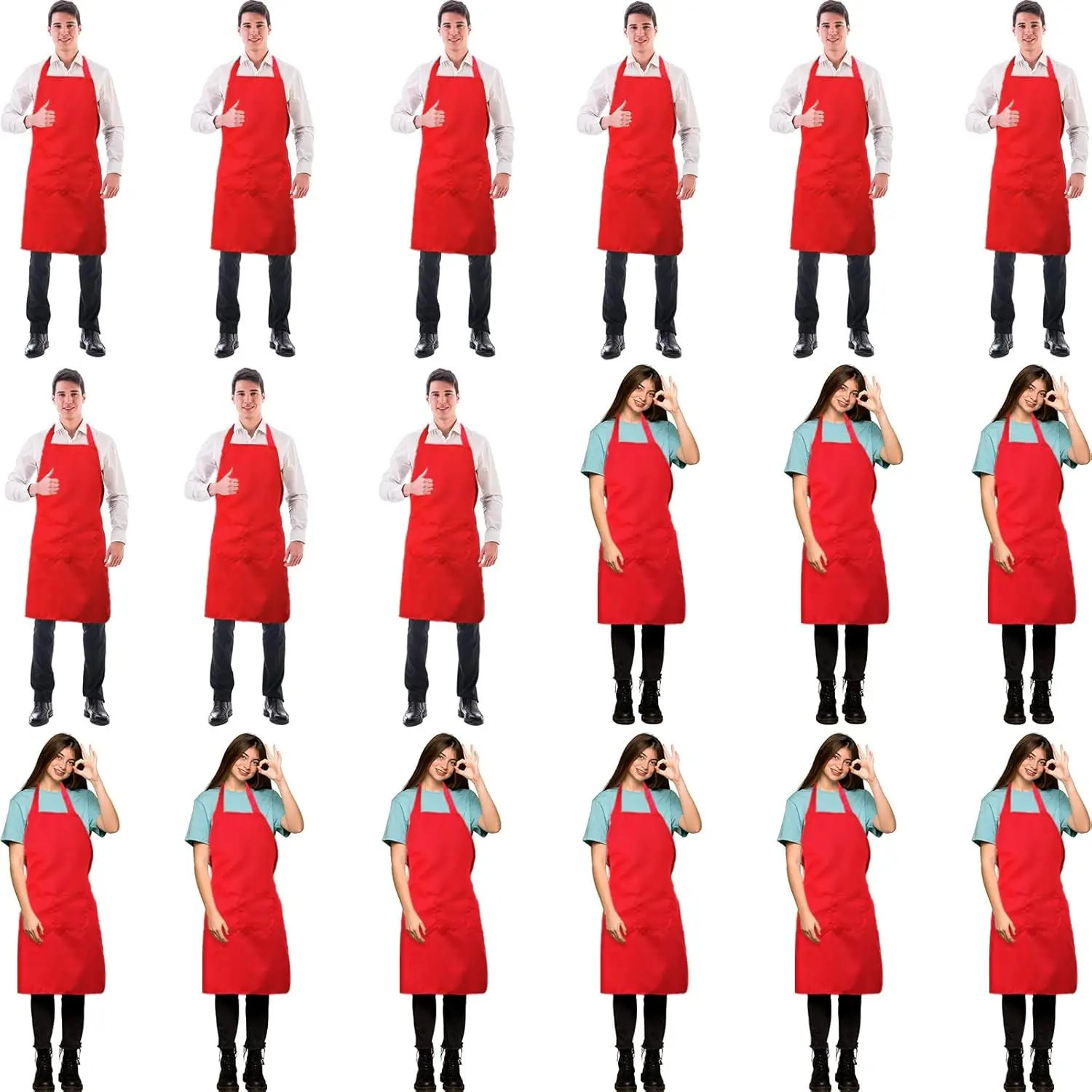 

Набор из 18 фартуков-нагрудников унисекс, однотонные, регулируемые, с карманом, для поваров, кухни, рукоделия, рисования (красные)