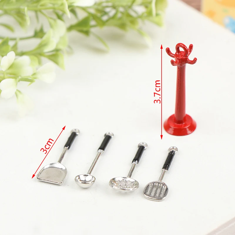 1:12 Dollhouse Kitchen Utensil Vertical Hanging Spoon Spatula Spoon Colander Set For Doll House Furniture Decor Kids Pretend Toy