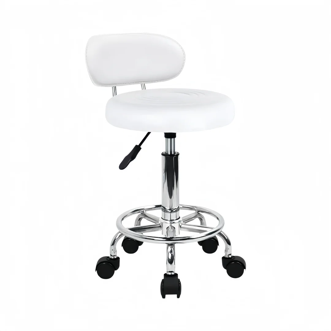 puレザー製モダンローリングスツール、低背高さ調節可能、フットレスト付きワークサロン製図用回転タスクチェア