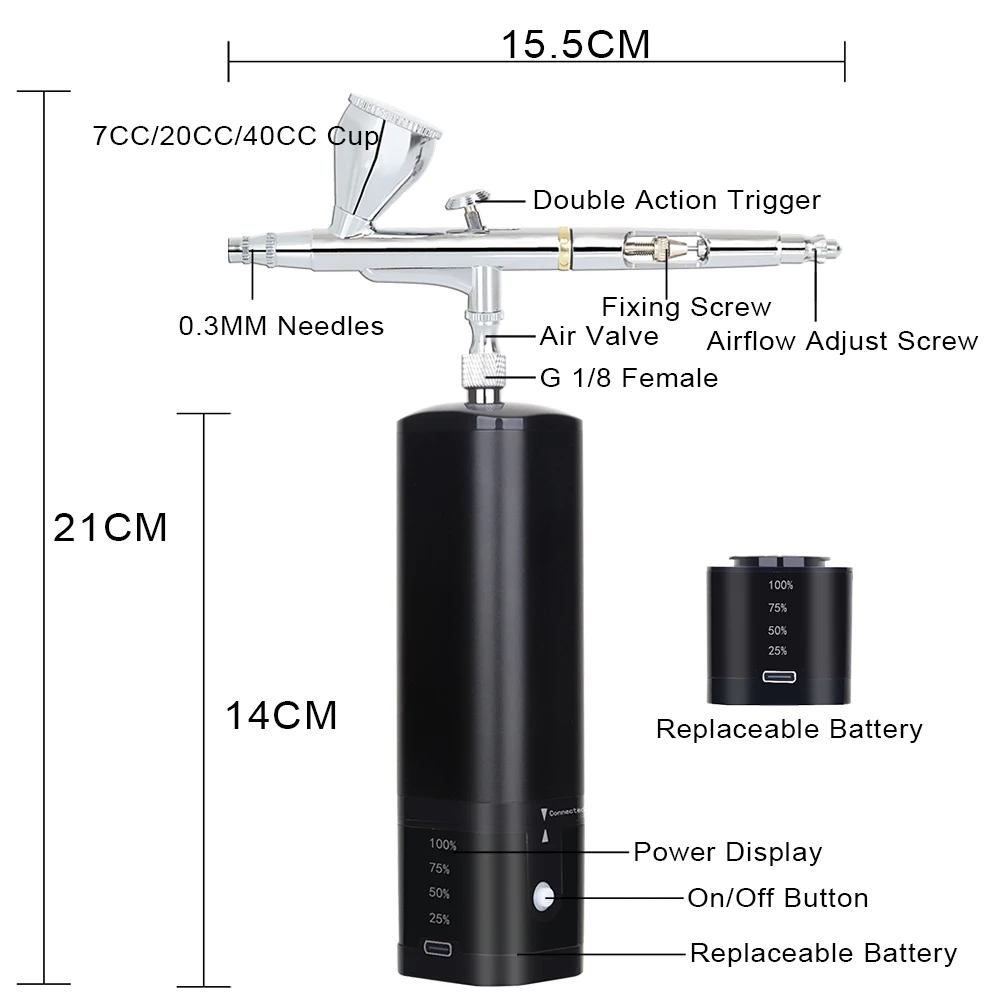 Portable Auto Start Stop Wireless Airbrush Kit Corpressor Powerful Replace Battery Easy Use Noiseless Customized Super Works