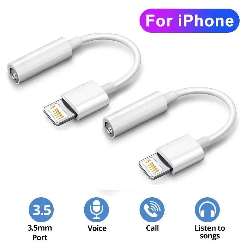1-8pcs For Lighting Headphone Adapter for IPhone 11 12 13 14 Pro Max 12Mini SE XR X 8 7 + IOS To 3.5 Mm Jack AUX Audio Cable
