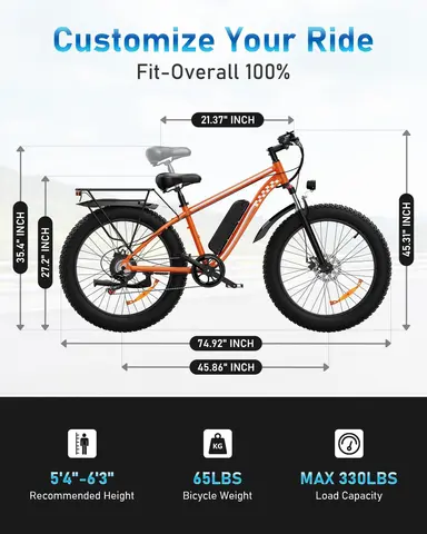 ELBIKE 1000W TOPPKRAFT 48V15AH ELCYKLAR Dubbla STÖTDÄMPARE 26-TUMS TERRÄNG ELCYKEL MED FETTDÄCK 8 best sales EU-lager fatbike - №2