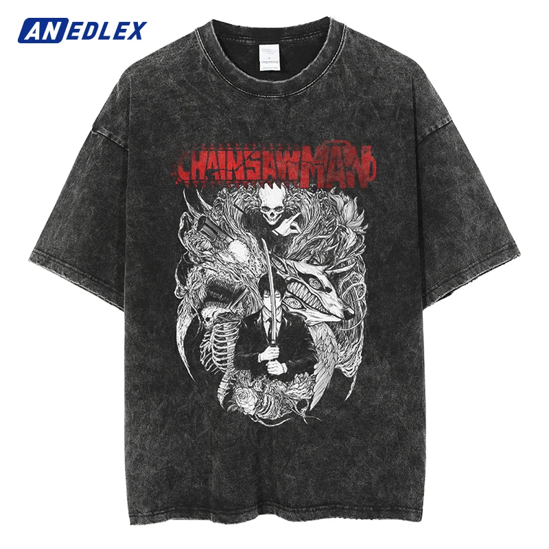 

Men Harajuku T-shirt Japanese Comic Graphic T-Shirt Streetwear Anime T Shirt Summer Short Sleeve Cotton Washed Black Tees