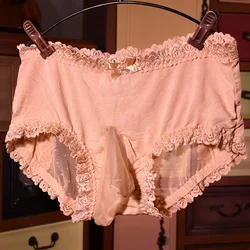 Men's Panties Ultra-Thin Lace Underwear Ice Silk Transparent Crossdressing Sissy Briefs Bullet Separation Pouch Underpants