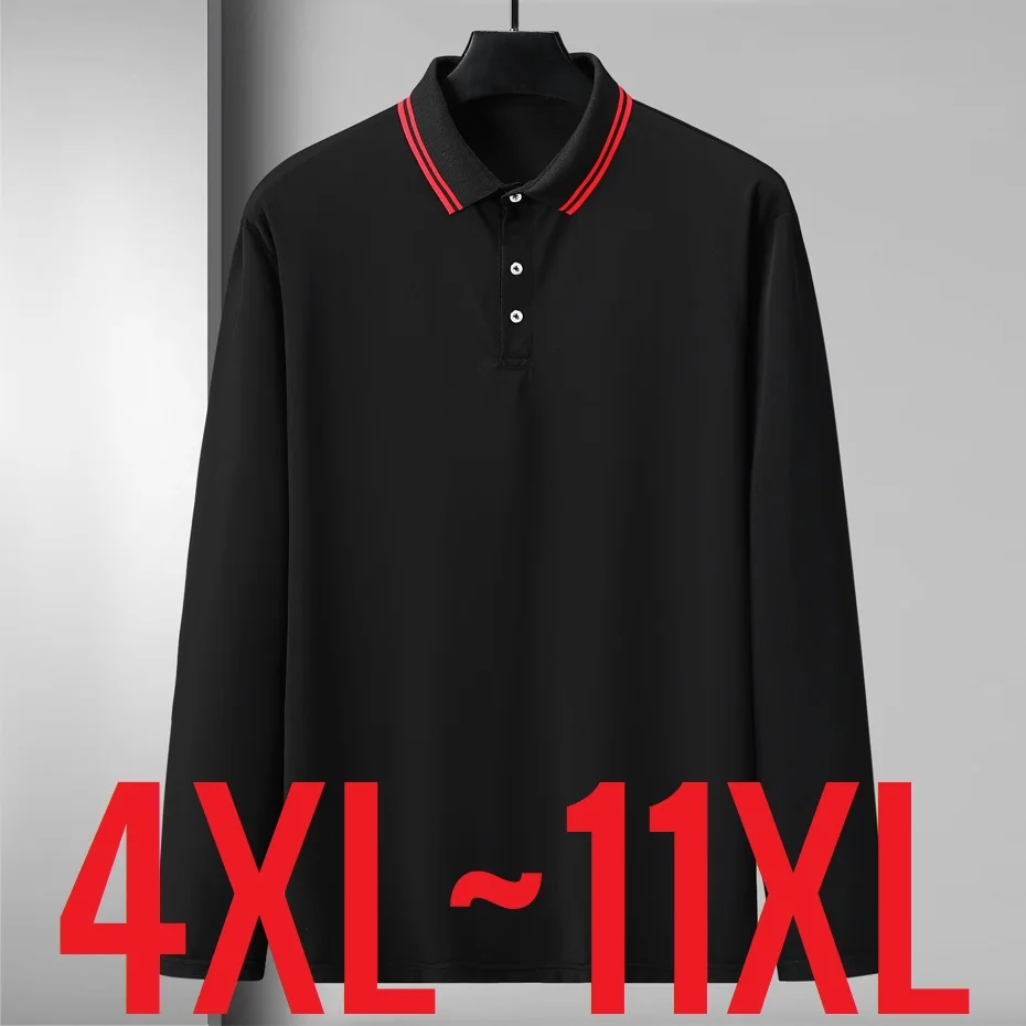 2024 Spring Autumn Large Size Mens Polo Shirt Long Sleeve Collar Top Tee Golf Workwear T-shirt Male Fashion Casual Plus Big 11XL