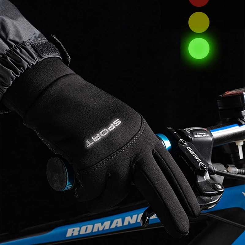 

Winter Warm Full Fingers Black Waterproof Cycling Outdoor Sports Running Motorcycle Ski Touch Screen Fleece Gloves Guantes