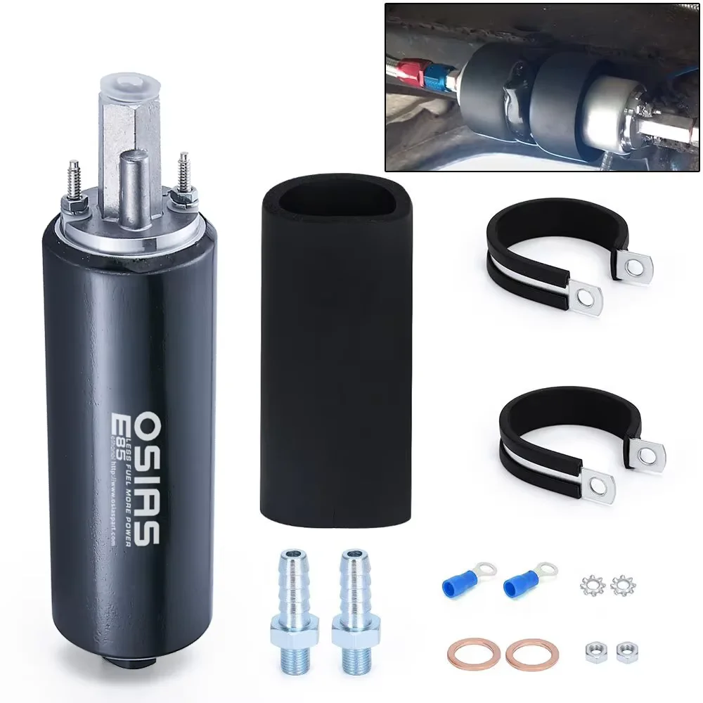 OSIAS Universal High Flow & Pressure External Inline 255LPH Fuel Pump GSL392 28-3012 6AN Fittings Kit