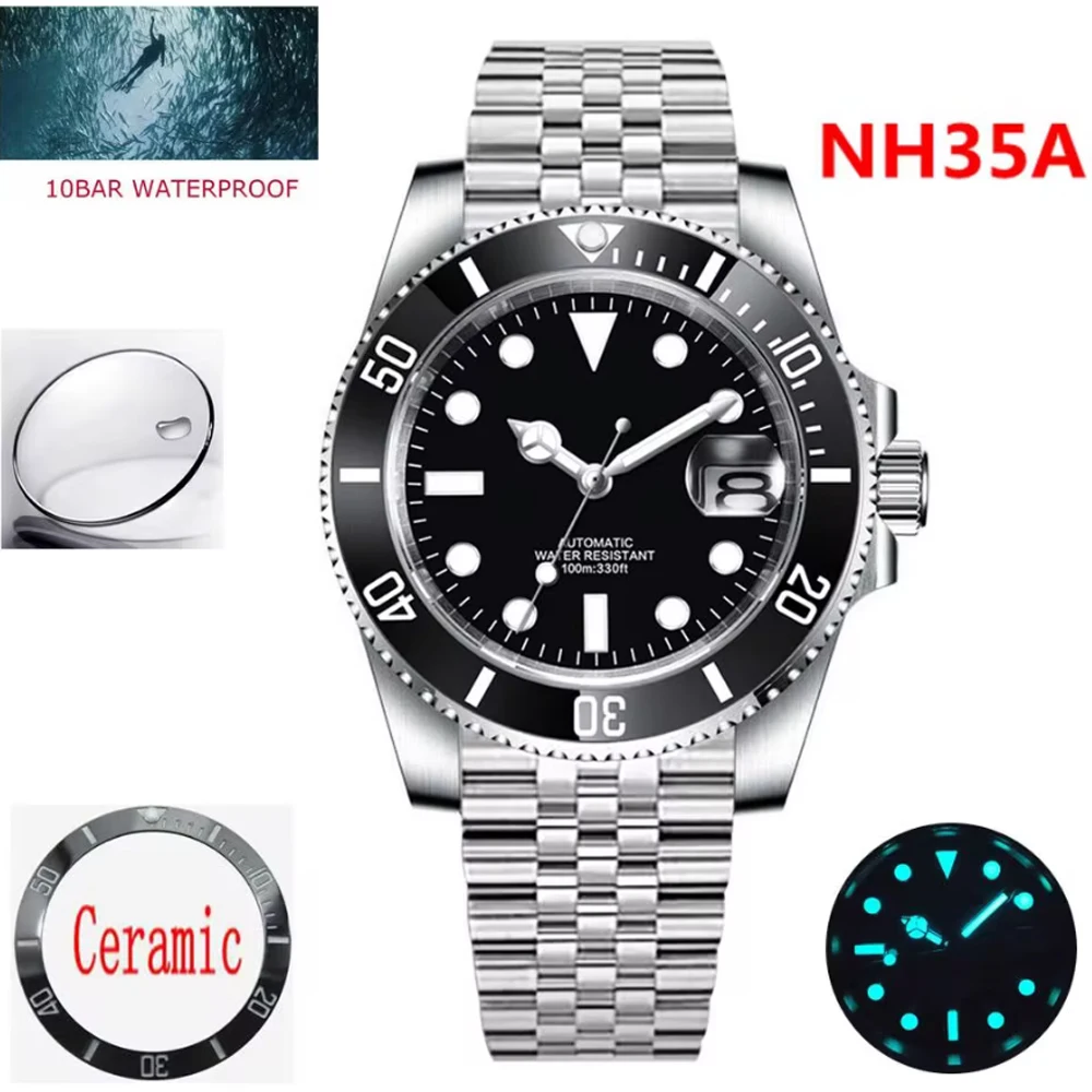 Men Watch 40mm Luxury Diver NH35 Automatic Mechanical Sapphire Mirror Ceramic Bezel 100m Waterproof Luminous Relogio Masculino