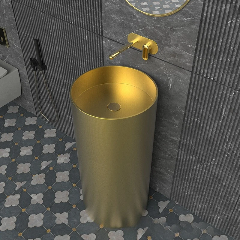 

Stainless steel cylindrical floor-to-ceiling wash basin electroplated light luxury bar