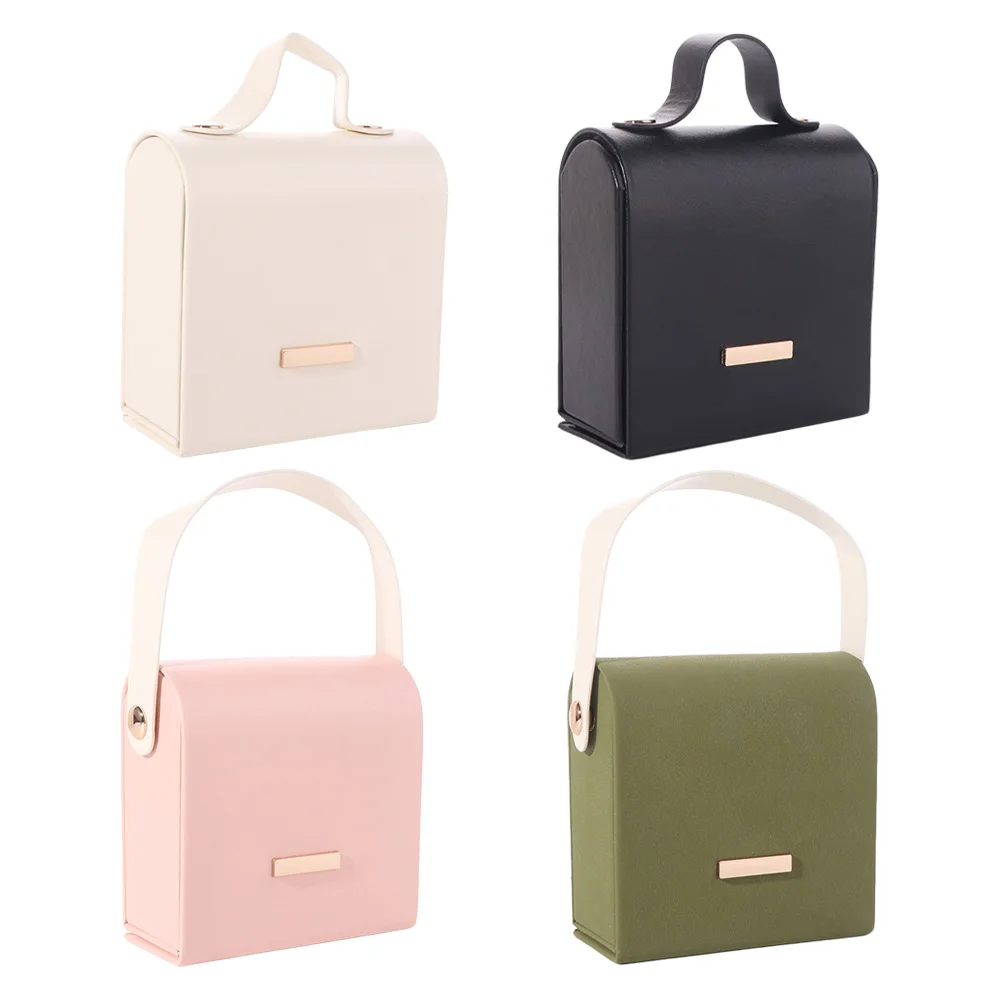 Hand-Held Jewelry Packing Bag PU Leather Rings Necklace Earrings Storage Case Handbag Appearance Large Capacity