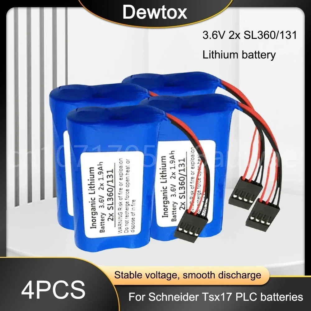 4 peças 2x1.9ah 2xsl360/131 3.6v baterias de lítio para schneide tsx17 sl360/13 número bateria do sistema de controle numérico com plugue