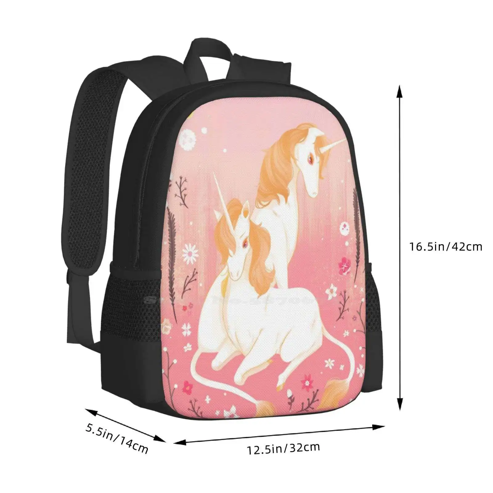 Unicorn Paradise Large Capacity School Backpack Laptop Bags Unicorn Pink Flowers Cute Painted