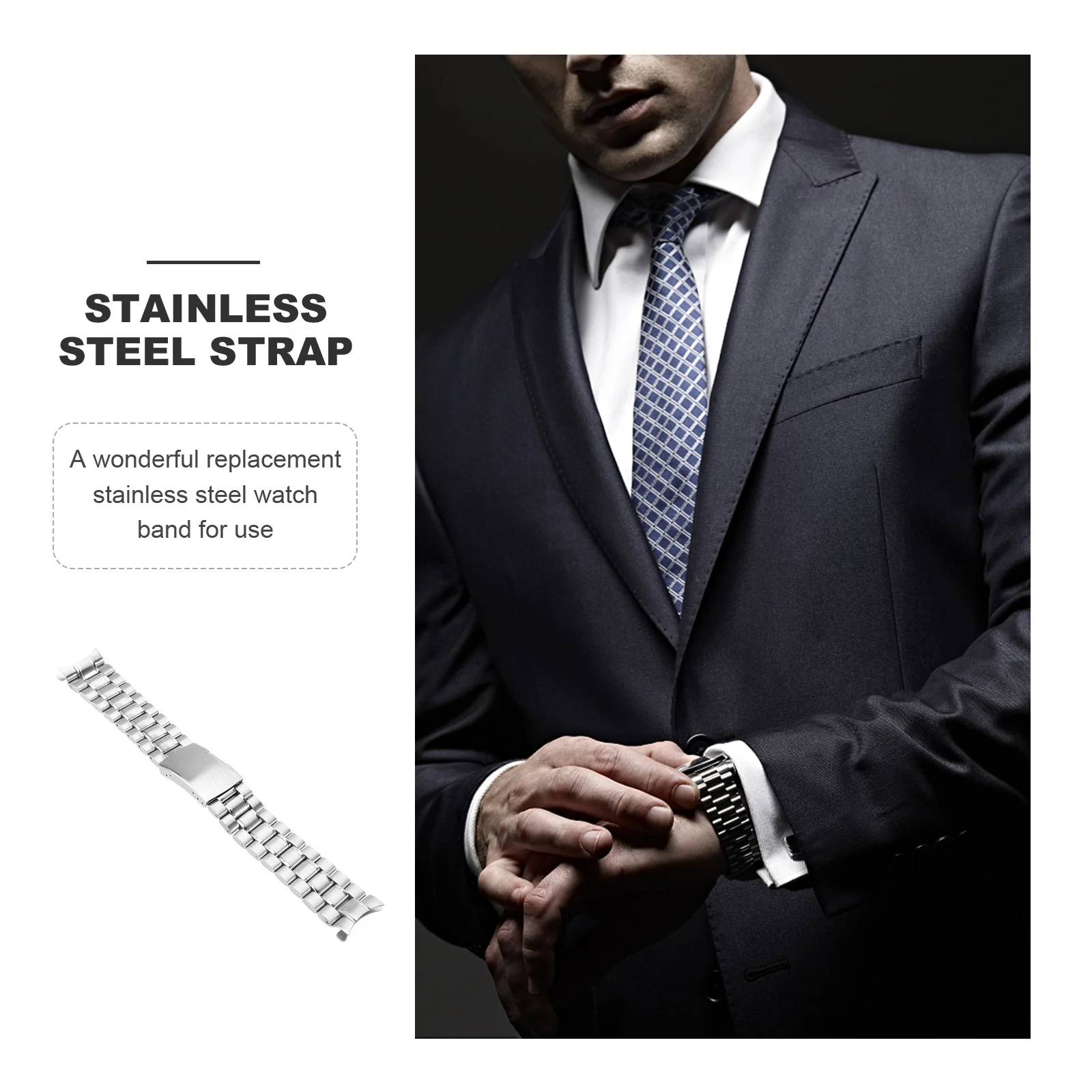 

Curved End Stainless Steel Watch Band Solid 22mm Width Silver Durable Replacement Comfortable Metal Strap Curved End Watch Band