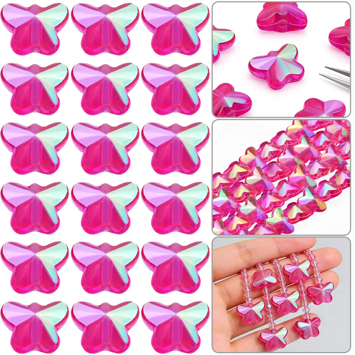 100/200pcs 10x8MM Rose Pink Acrylic Butterfly Beads Spacer Beads for Jewelry Bracelets Necklace Keychain Making DIY Accessories