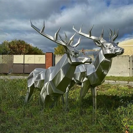 RELONG High Quality Polished Stainless Steel Polygonal Reindeer Sculpture Outdoor Decorative Statue