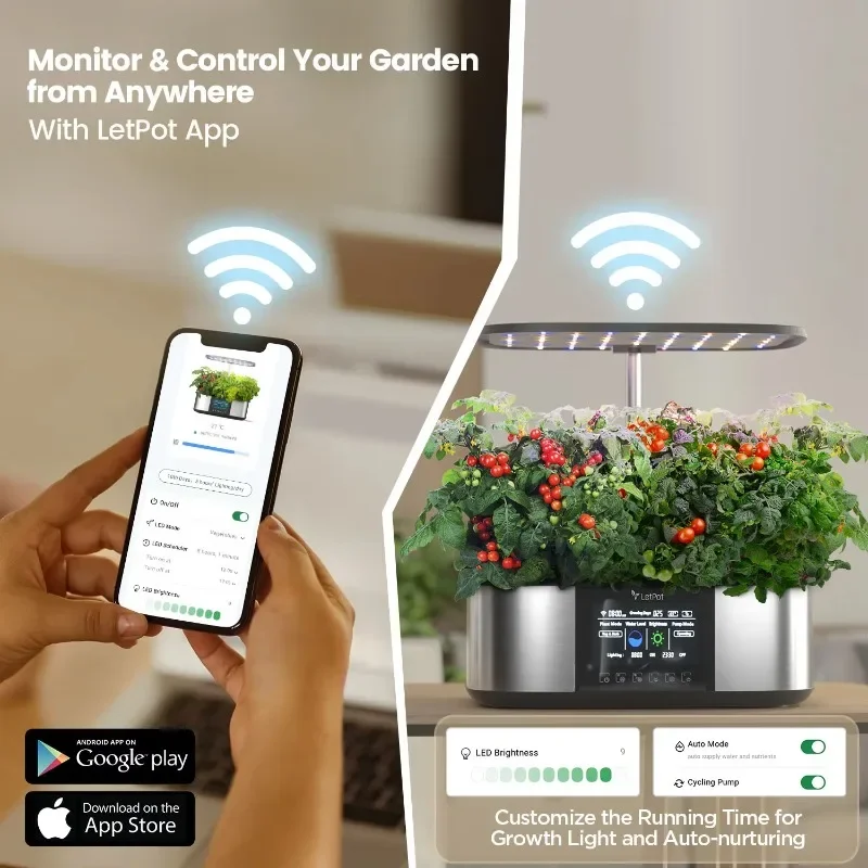 Sistema de cultivo hidropónico automático, 4 en 1, con Control por aplicación