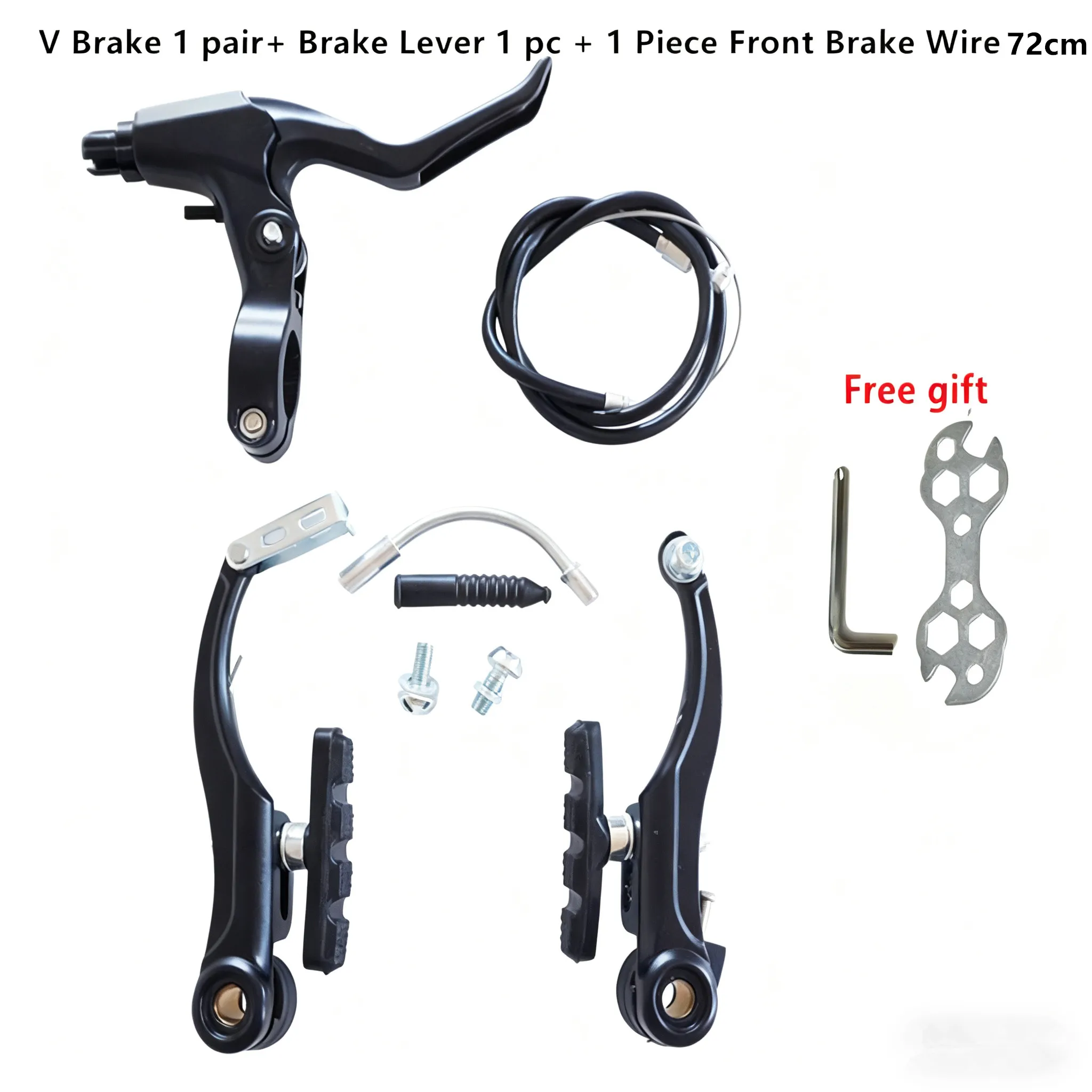 

MTB BMX Bicycle V Brake Set MTB Caliper Set AL Linear Pull With Brake Pads, lever, wire, installation tool black