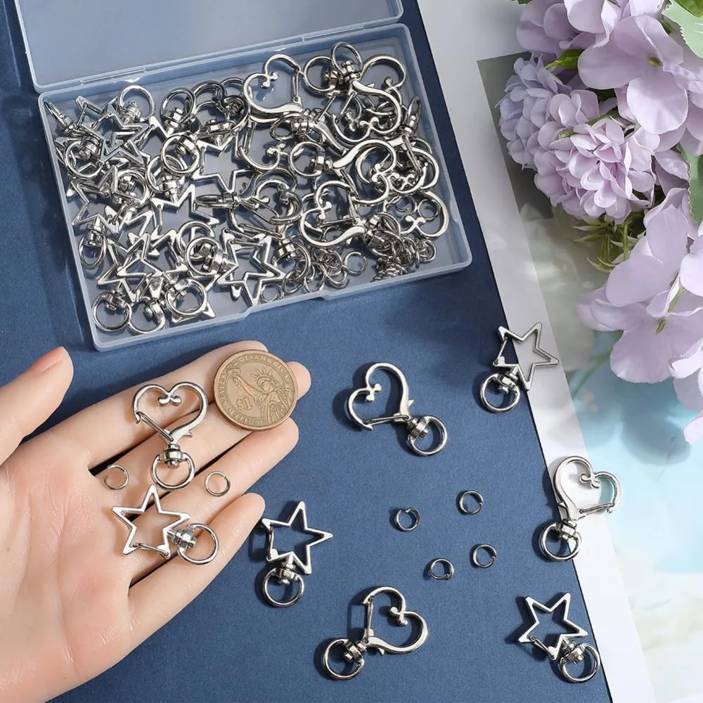 40Pcs Swivel Lobster Clasp Silver Keychain Trigger Clasp Bulk Star Heart Shape Swivel Snap Hook Keychain Clip Alloy Spring kit image 3