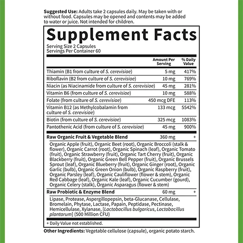 Vitamin B Capsule Supplements - Supports Nervous and Immune System Health, Promotes Energy Production, Non-GMO, Gluten-free