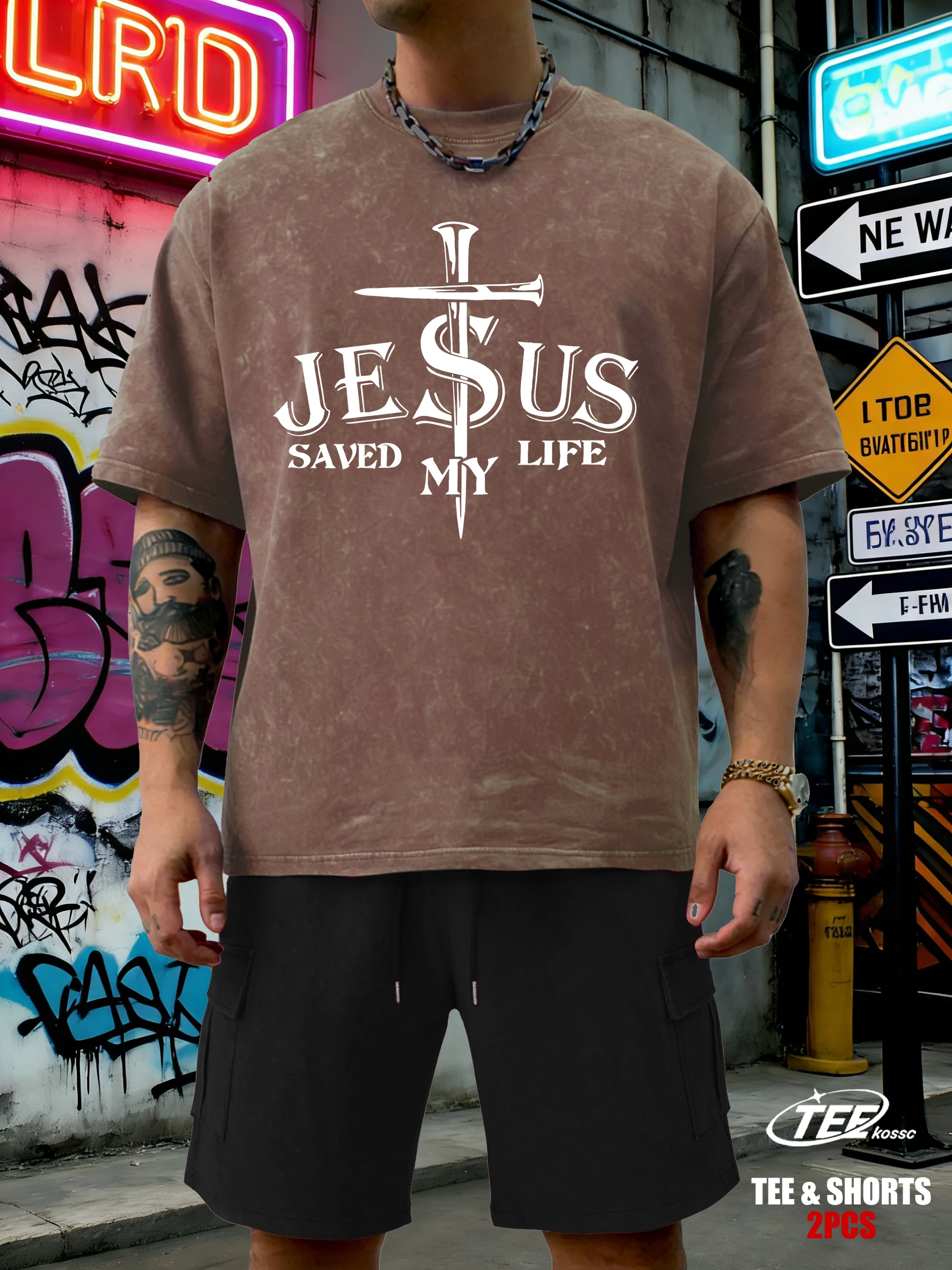 

Jesus Saved My Life Letter Graphic Washed Male T-Shirts Summer O-Neck T Shirt Unisex Soft Cotton Clothing Street Retro Sportsuit