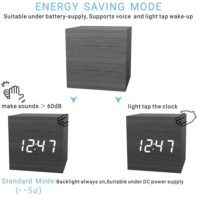 New Digital Alarm Clock Wooden Alarm Clock Usb/battery Powered Desktop Clock Cube Clock Suitable For Bedrooms