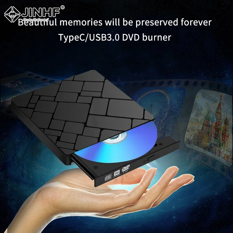 External DVD RW Drive USB 3.0 Type C 2 in 1 Interface Slim DVD CD Writer Burner Reader Player Optical Drive For Laptop PC