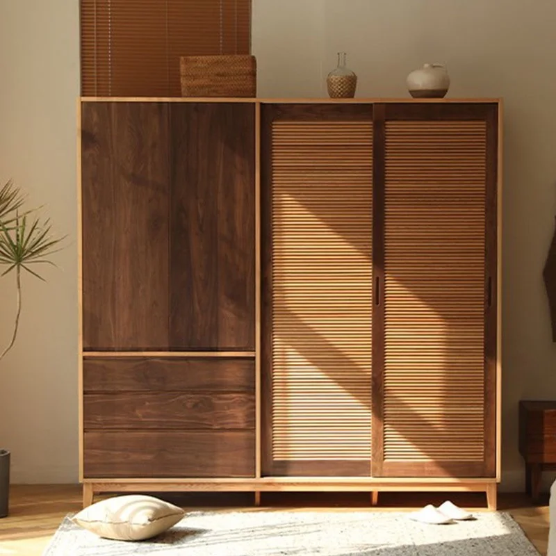 Black walnut color matching red oak storage large wardrobe master bedroom combination wardrobe
