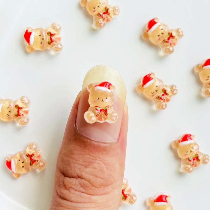 50 Pcs New Mini Cartoon Christmas Bear Resin Flat Back Scrapbook DIY Nail decoration component holiday gifts A146