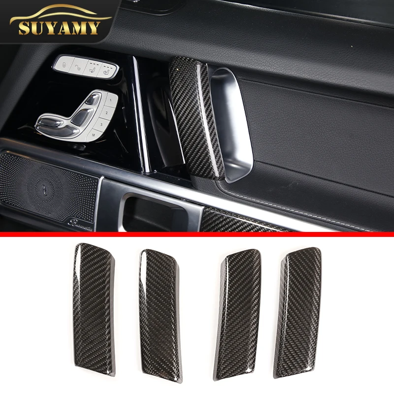 Real Carbon Fiber Car Inner Door Armrest Handle Frame Cover Trim For Mercedes-Benz G-Class W463 G63 G500 2019-2020 Accessories