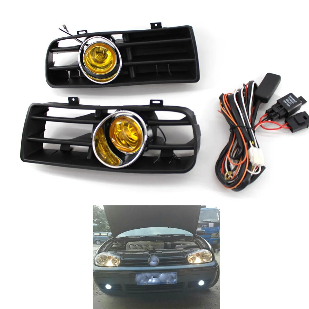 Frontstoßstangengrill, gelbes Nebelscheinwerfer für -Mk4 Golf 1998–2004, mit LED-Nebelscheinwerfer, Tagfahrlicht