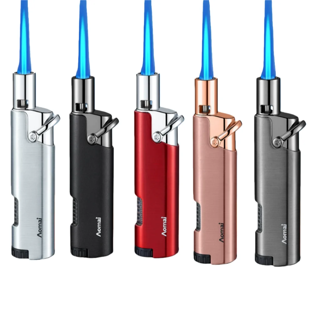 Outdoor Metal Direct Spray Lighter, Portable Visual Window Windproof Blue Flame Turbine Inflatable Torch Lighter Men's Gift