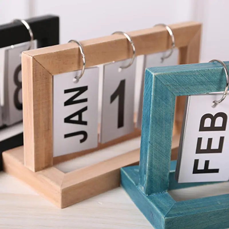 

Beautiful Simple Wooden Calendar Flip Page Home Gift Decoration Desktop Perpetual Calendar Photo Decoration Home Accessories﻿
