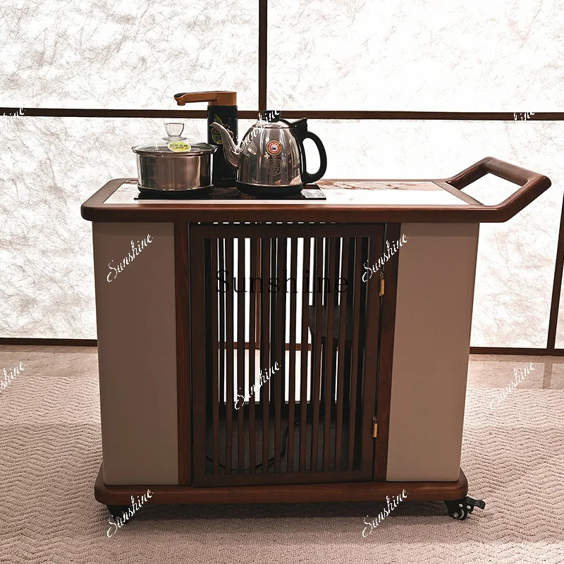 Movable solid wood household tea cart Small apartment tea table and chair combination kettle integrated tea table  FT