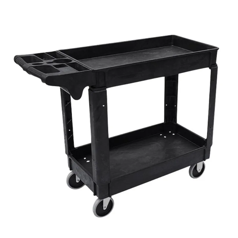 

Reinforced plastic double layer three layer black tool trolley multifunctional heavy duty industrial mobile warehouse auto repai