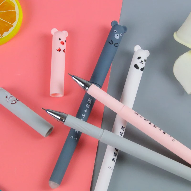Juego de bolígrafos neutros borrables, 4 piezas, creativos, duraderos, de dibujos animados, útiles escolares Kawaii, papelería para estudiantes, regalos