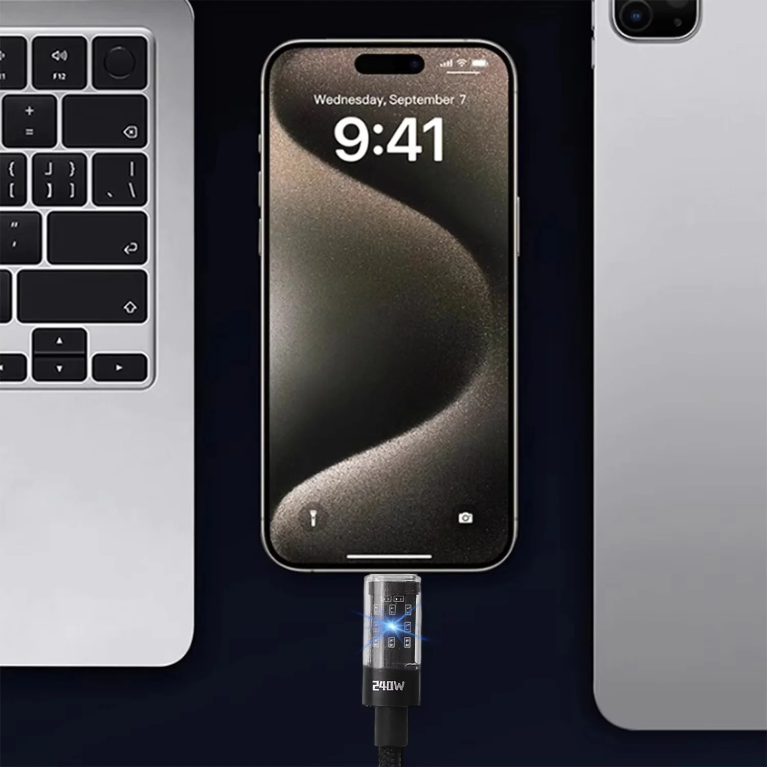 Nylon USB-C Cable 240W Super Fast Charging LED Power Display Charging Cord For Samsung Xiaomi Huawei Honor