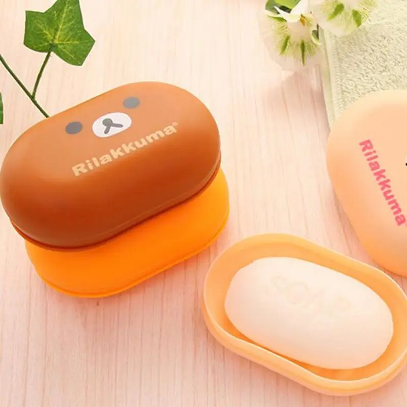 1PC Soap Box Bear Pattern Soap Case Dishes Waterproof Soap Box Cover Bathroom Accessories Toilet Laundry Soap Box With Cover