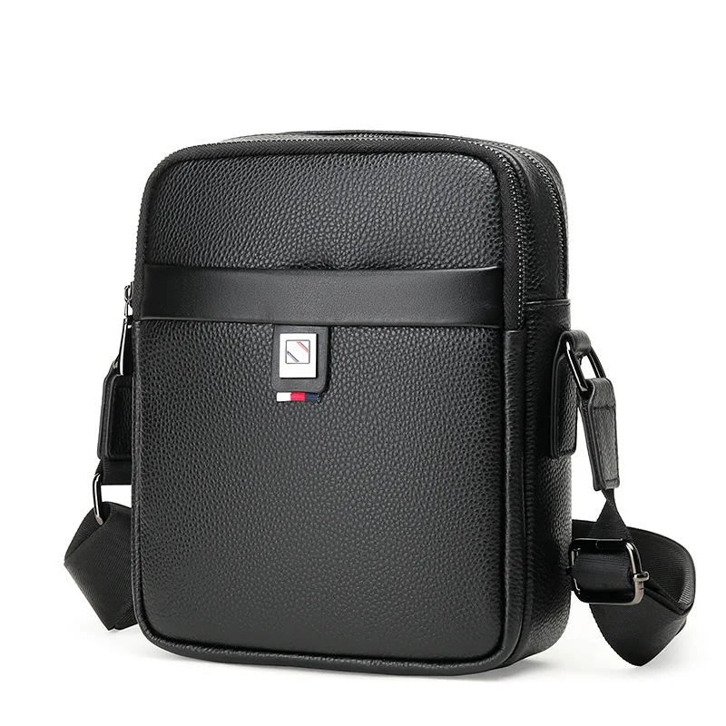 Men's crossbody bag with a top layer of cowhide, casual business vertical large-capacity single-shoulder bag